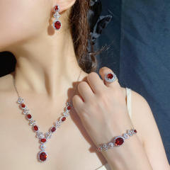 Delicate ruby cubic zircon statement necklace earrings rings collection