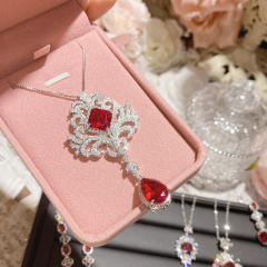 Delicate ruby cubic zircon statement necklace earrings rings collection