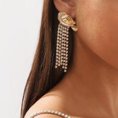 Personality cowboy hat rhinestone tassel diamond earrings for women