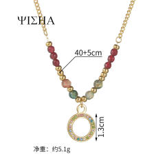 18KG boho colorful natural stone bead stainless steel necklace