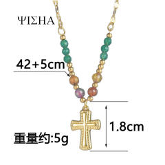 18KG boho colorful natural stone bead stainless steel necklace