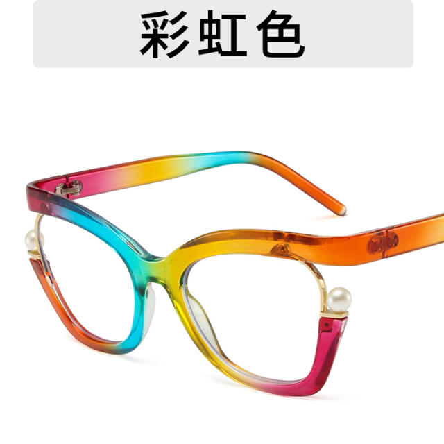 INS unique rainbow color pearl bead blue light glasses for women reading glasses