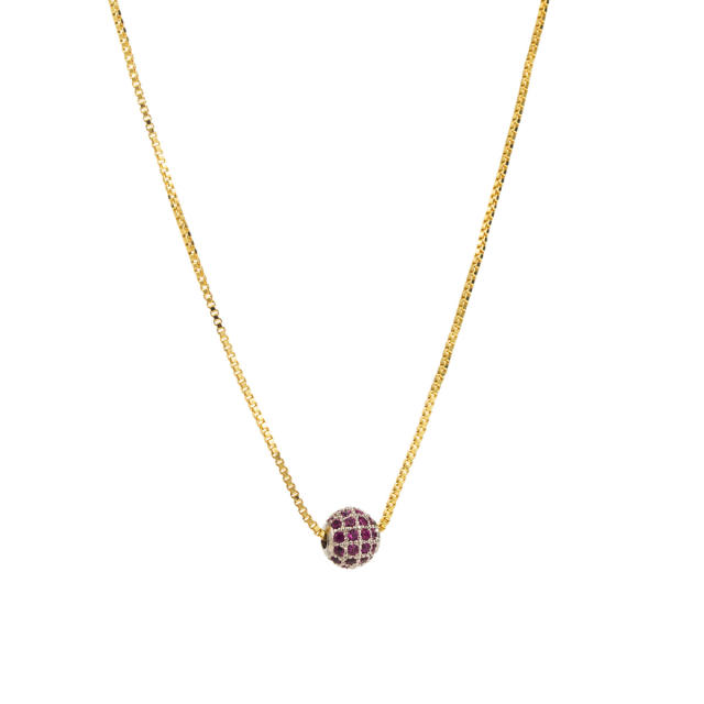 Chic colorful cubic zircon diamond ball bead copper necklace