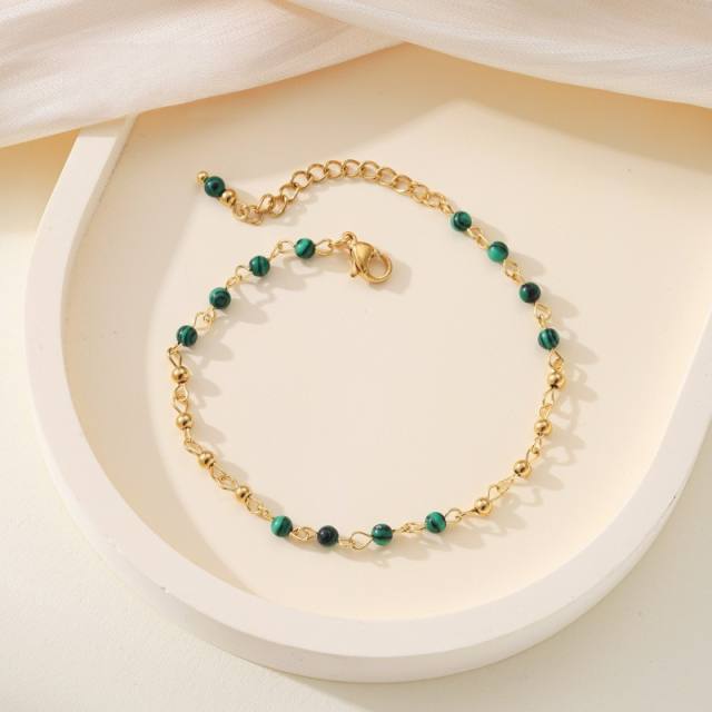 Hot sale natural stone bead stainless steel bracelet for women