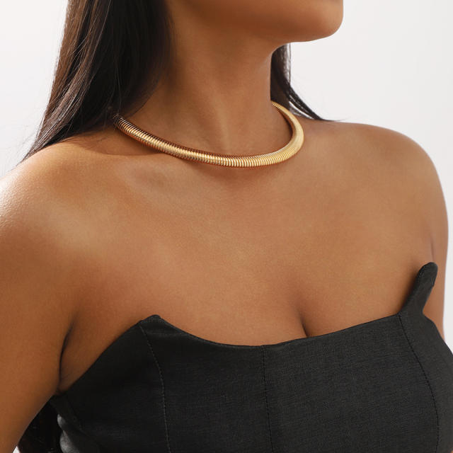 Creative simple gold silver color cable design metal choker necklace