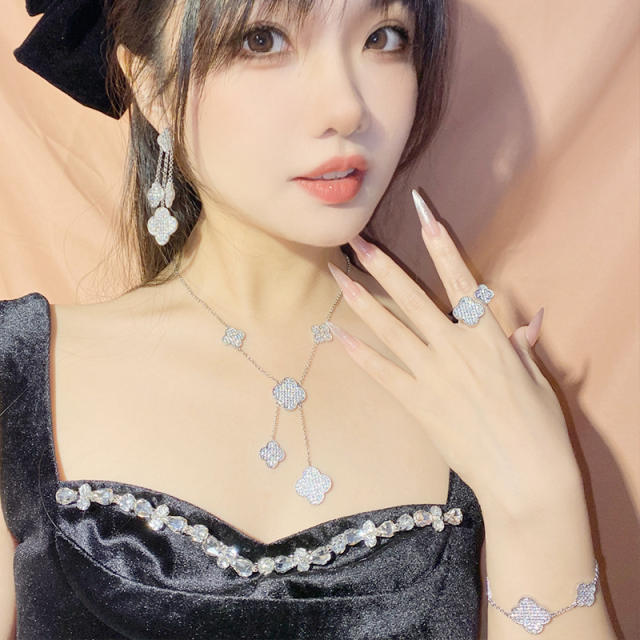 18KG diamond clover classic women necklace set