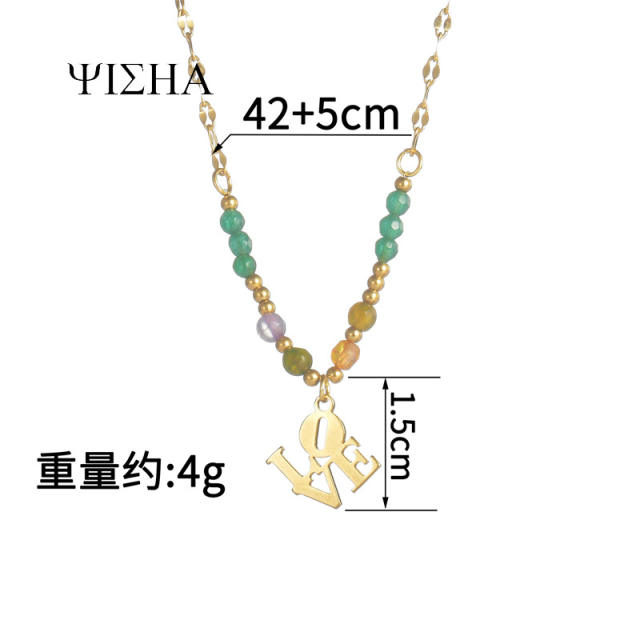18KG boho colorful natural stone bead stainless steel necklace