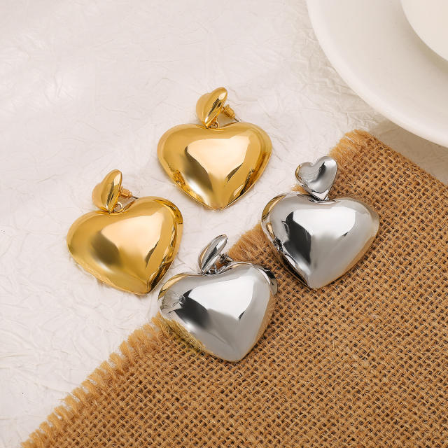 Chunky heart gold silver color alloy earrings for women
