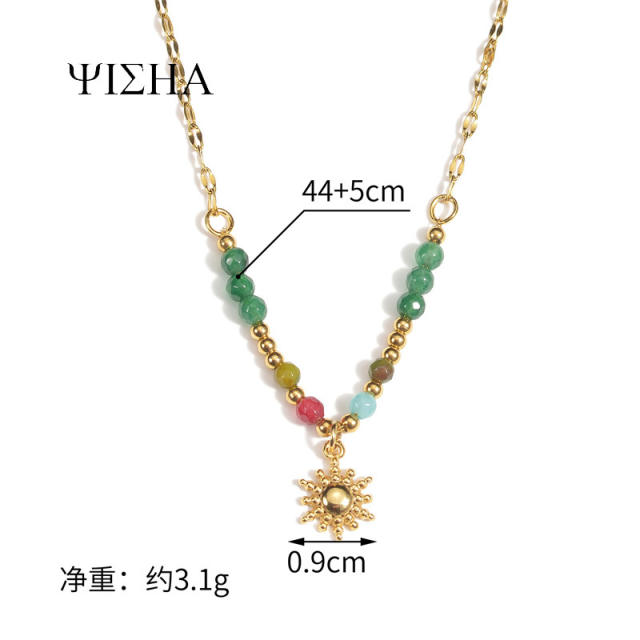 18KG boho colorful natural stone bead stainless steel necklace