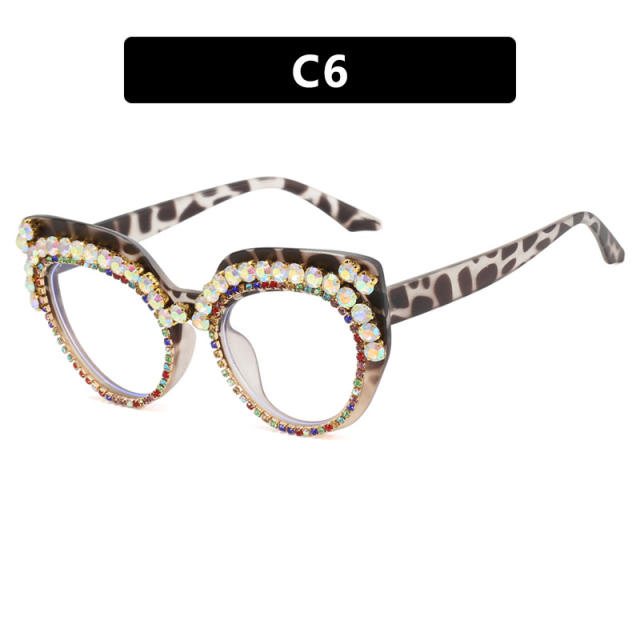 Personality rhinestone anti blue light reading glasses for women