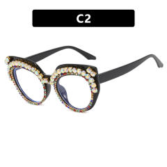 Personality rhinestone anti blue light reading glasses for women