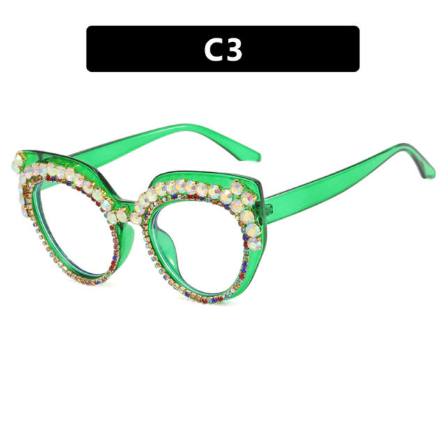 Personality rhinestone anti blue light reading glasses for women
