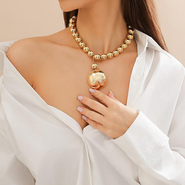 Chunky hiphop gold silver color ball bead women necklace