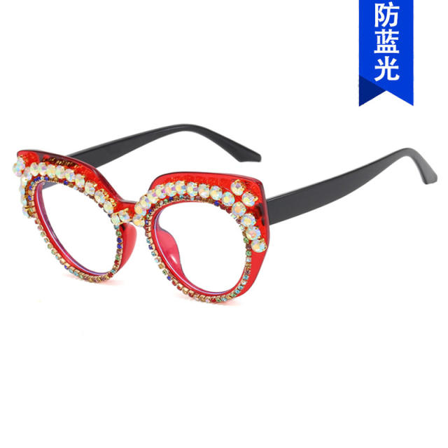 Personality rhinestone anti blue light reading glasses for women