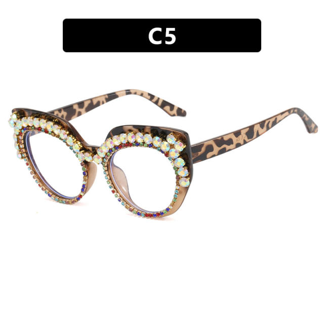 Personality rhinestone anti blue light reading glasses for women