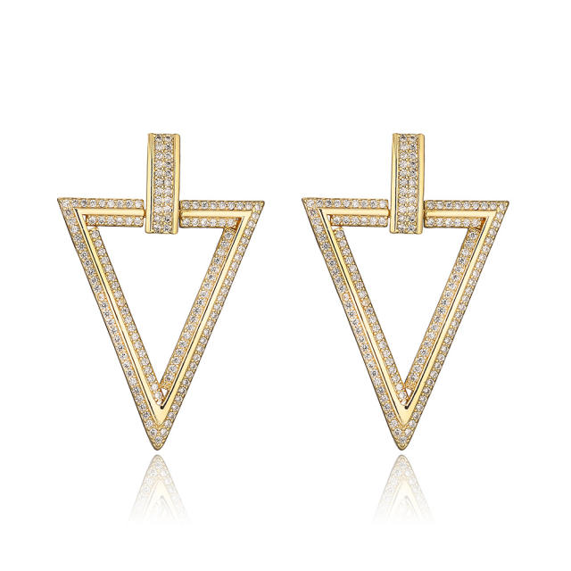 Delicate pave setting cubic zircon diamond geometric earrings for women