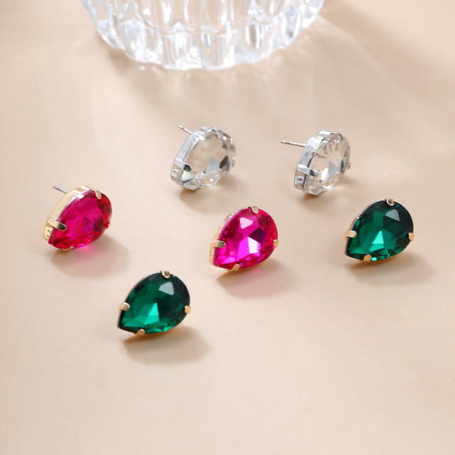 Delicate colorful glass crystal statement drop necklace set