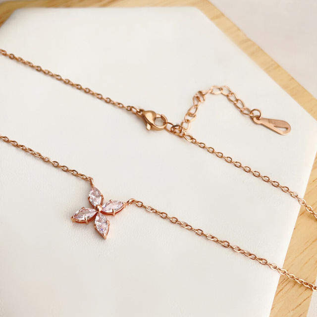 Dainty cubic zircon diamond tiny butterfly stainless steel necklace
