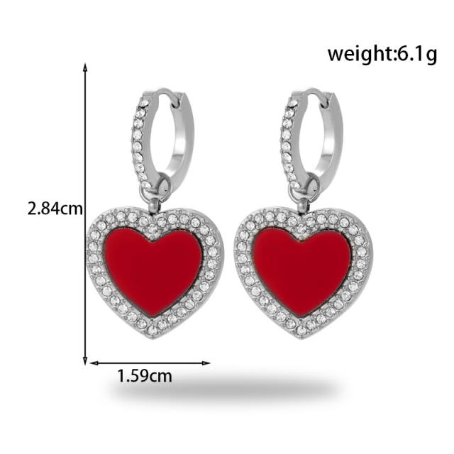 Popular red color enamel heart stainless steel earrings collection