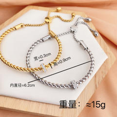 Vintage rhinestone twisted rope stainless steel bangle bracelet