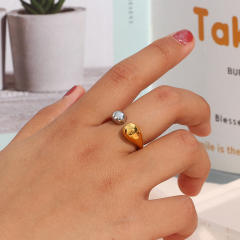 INS chunky drop design two tone stainless steel finger rings