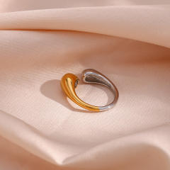 INS chunky drop design two tone stainless steel finger rings
