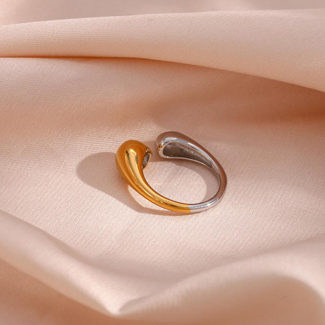 INS chunky drop design two tone stainless steel finger rings