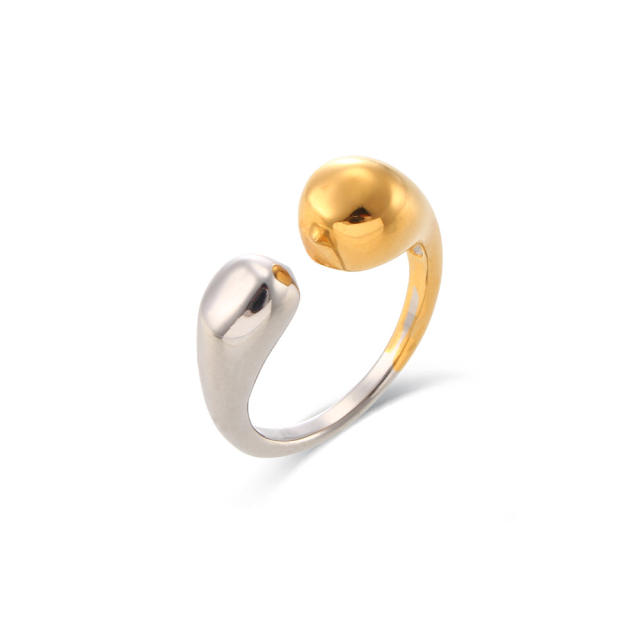INS chunky drop design two tone stainless steel finger rings