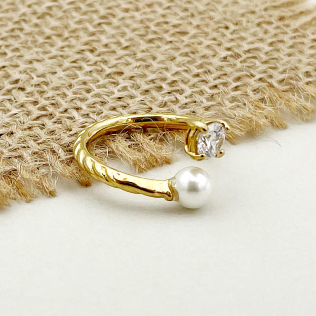 Chic twisted design pearl rhinestone stainless steel rings