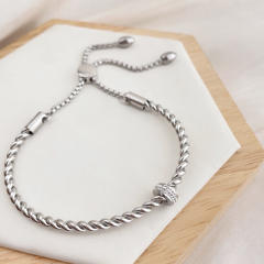 Vintage rhinestone twisted rope stainless steel bangle bracelet