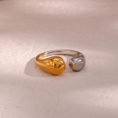INS chunky drop design two tone stainless steel finger rings