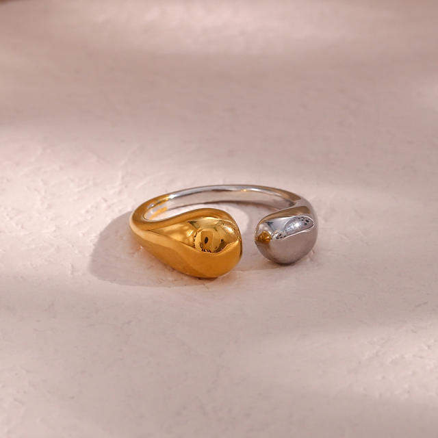 INS chunky drop design two tone stainless steel finger rings