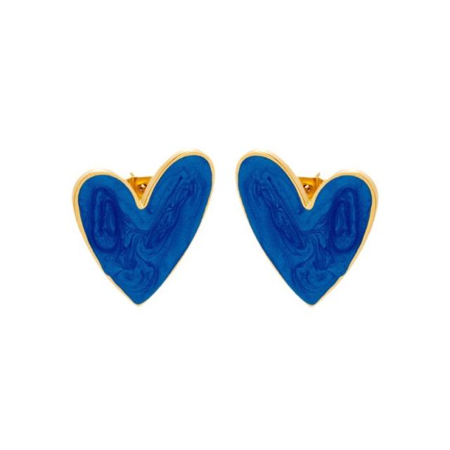 Blue color enamel chunky heart stainless steel earrings collection