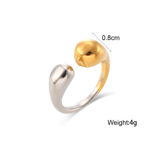 INS chunky drop design two tone stainless steel finger rings