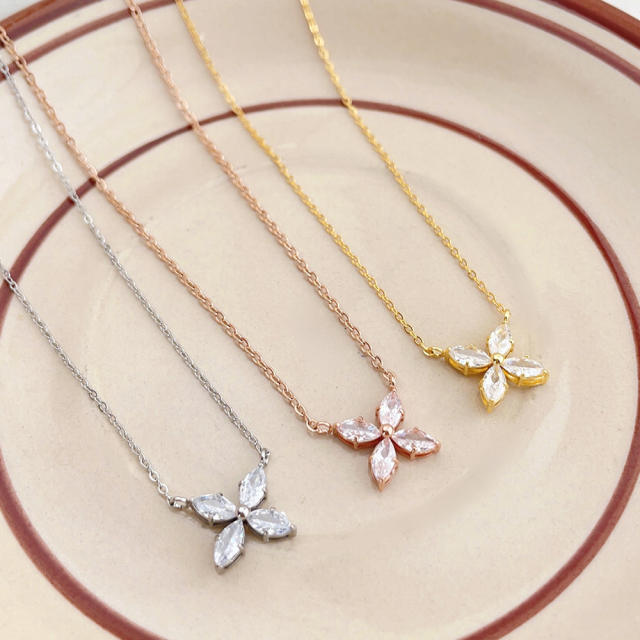 Dainty cubic zircon diamond tiny butterfly stainless steel necklace