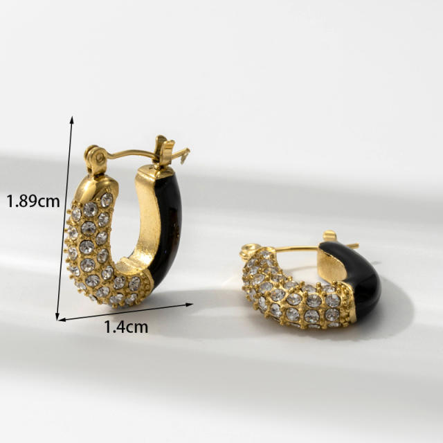 Occident fashion black enamel diamond stainless steel earrings huggie earrings