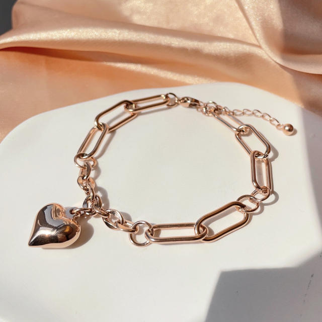 Y2K chunky heart charm stainless steel chain bracelet