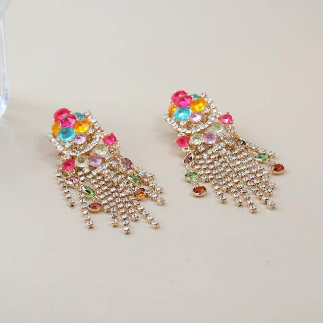 Luxury colorful glass crystal chain tassel women earrings