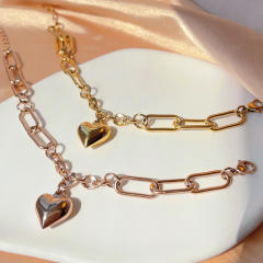 Y2K chunky heart charm stainless steel chain bracelet
