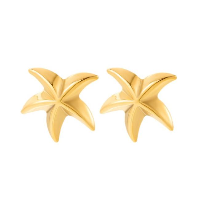 Personality gold color starfish cross geometric design stainless steel earrings