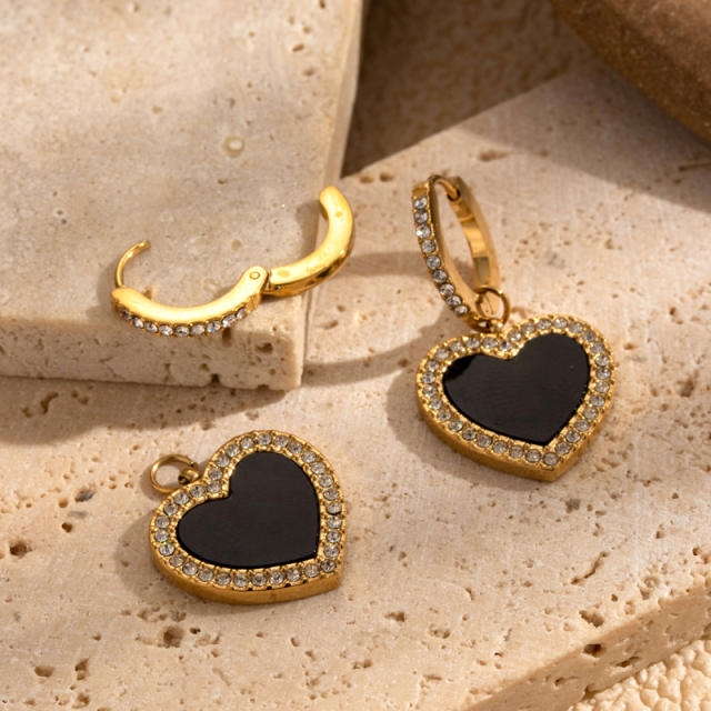 Sweet black color butterfly heart stainless steel earrings