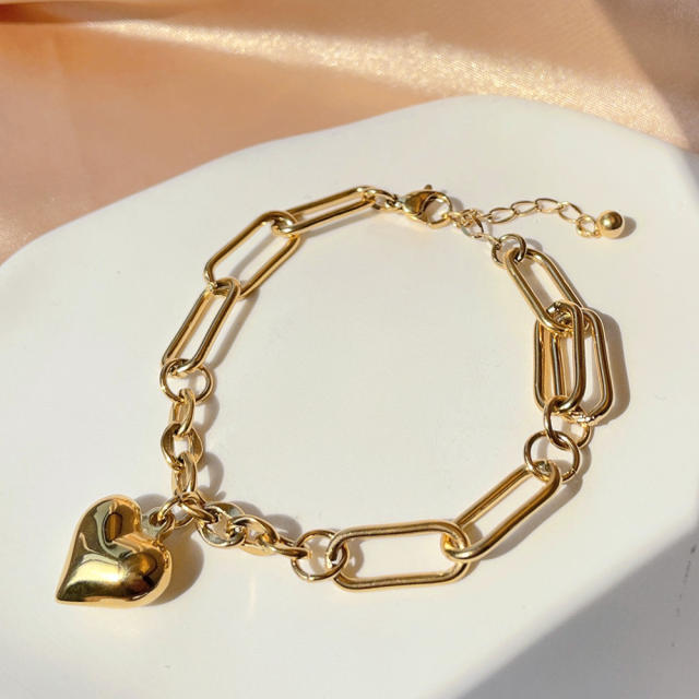 Y2K chunky heart charm stainless steel chain bracelet