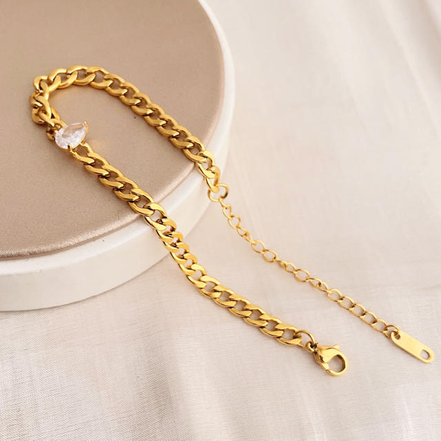 Super shiny drop cubic zircon cuban link chain stainless steel bracelet