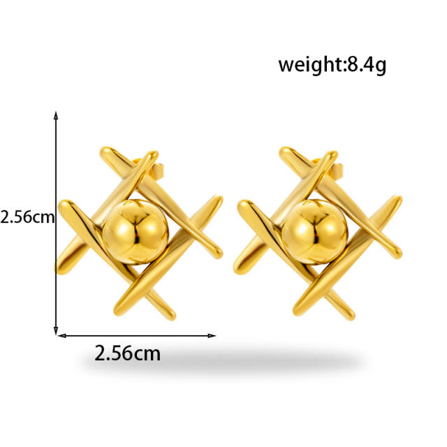 Personality gold color starfish cross geometric design stainless steel earrings