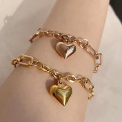 Y2K chunky heart charm stainless steel chain bracelet