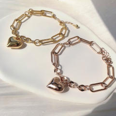Y2K chunky heart charm stainless steel chain bracelet