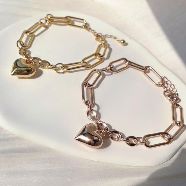 Y2K chunky heart charm stainless steel chain bracelet