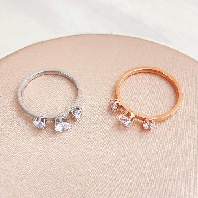 Delicate three cubic zircon stainless steel rings diamond rings