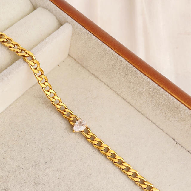 Super shiny drop cubic zircon cuban link chain stainless steel bracelet