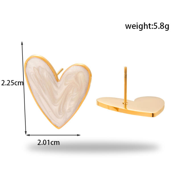 Elegant white color enamel heart geometric shape stainless steel earrings collection